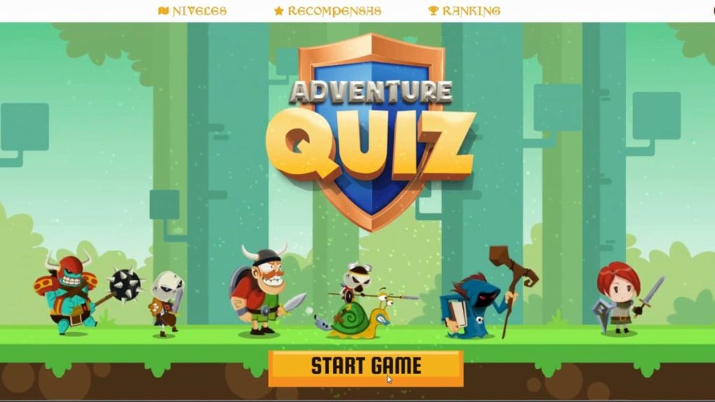 Actividades online en grupo: pantalla de inicio de un juego de preguntas por equipos