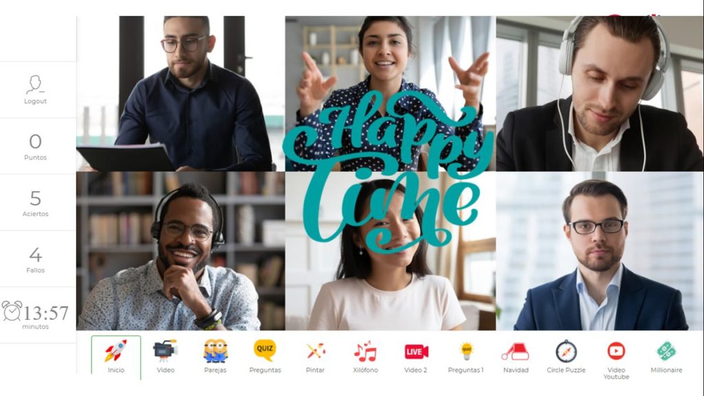 Juegos online de Navidad para empresas: pantalla del Concurso de TV con los participantes conectados por vídeo